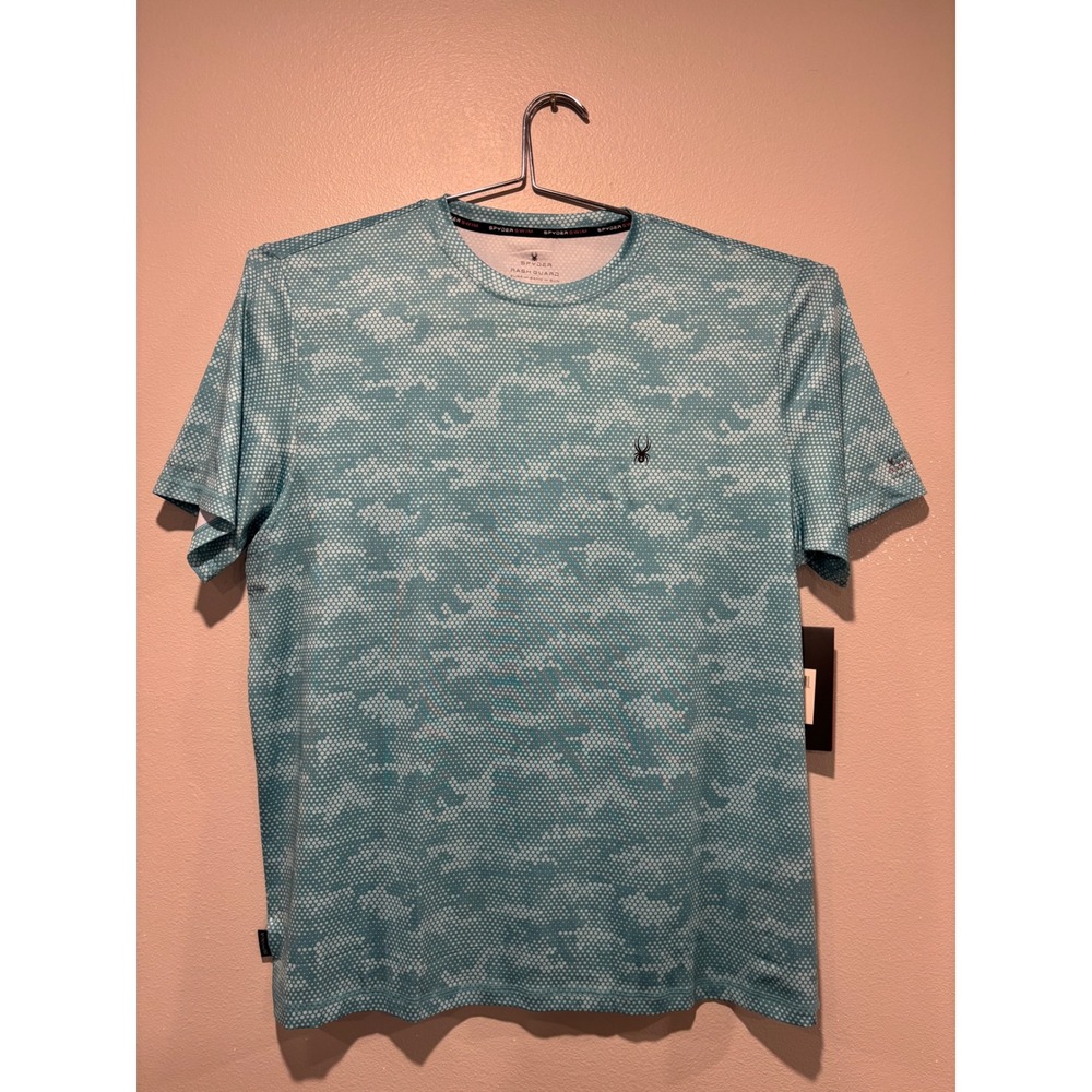 Spyder Mens Short Sleeve Rash Guard Swim Shirt Blue Camo UPF 30+ L S627F30